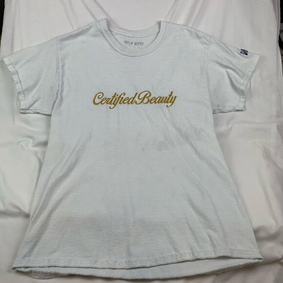 Authentic OG vintage nelkboys certified beauty embroidered gold script logo Med. - Picture 1 of 3